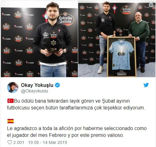 Milli futbolcu Okay Yokuşlu Celta Vigo'da ayın futbolcusu seçildi